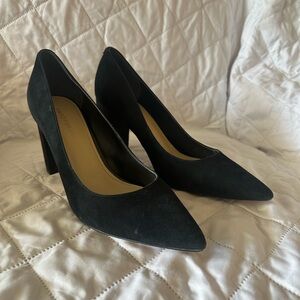 Marc Fisher Black Pointed Toe Suede Block Heel Pumps